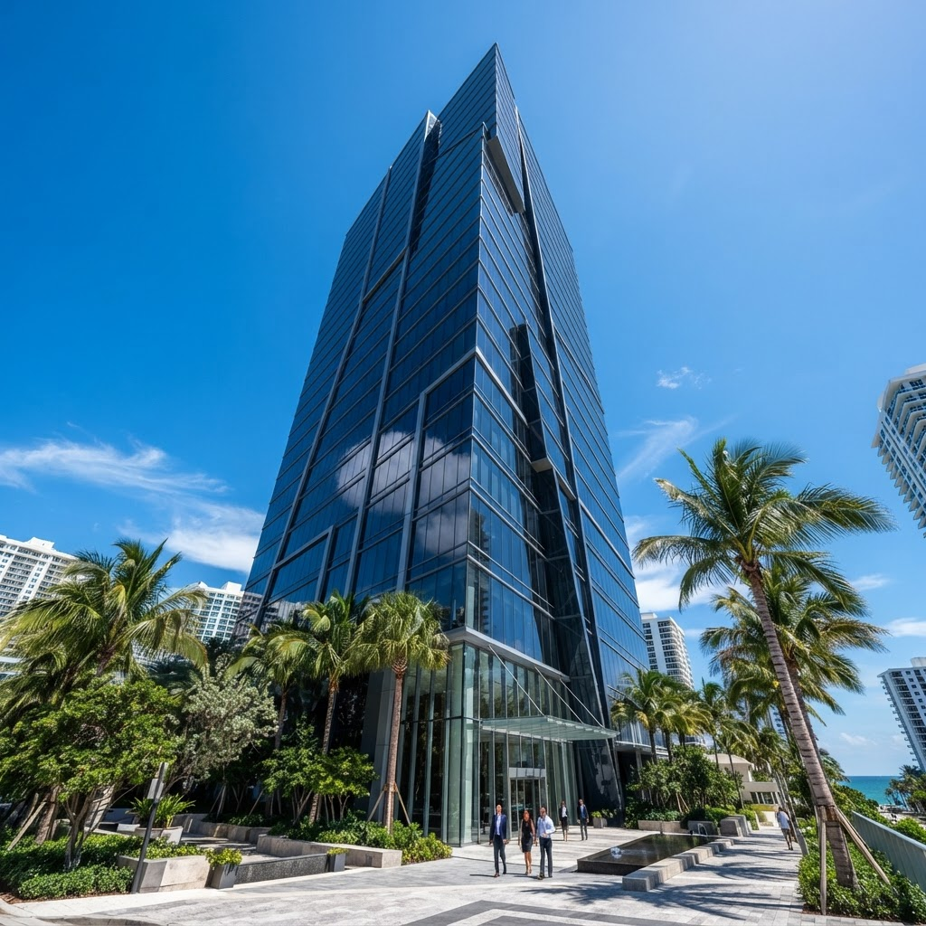 Exterior of a modern glass office building